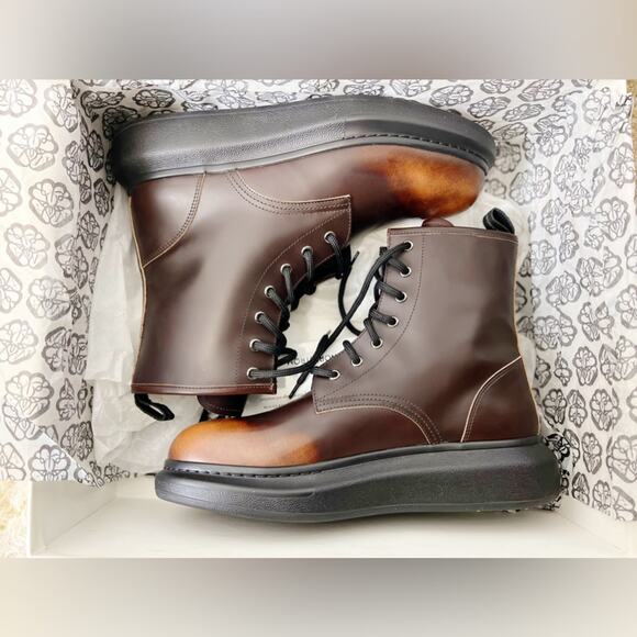 Alexander McQueen Plain Toe Combat Boots Brown Burnt Orange Leather Men Size 9.5 - Picture 8 of 13